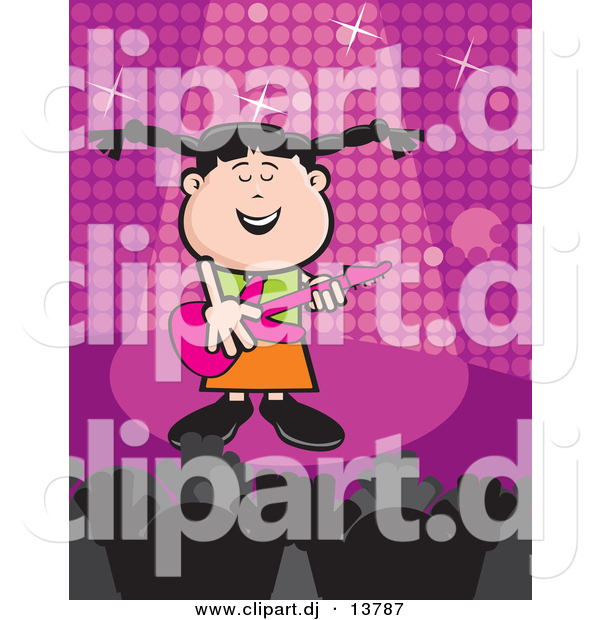 Vector Clipart of a Popular Cartoon Girl Singing While Playing a Guitar on a Purple Stage