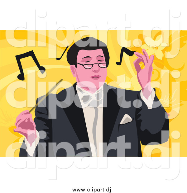 Vector Clipart of a Professional Music Conductor over Yellow and Orange