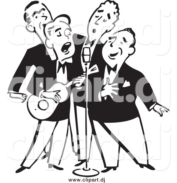 Vector Clipart of a Retro Black and White Quartet of Singing Men