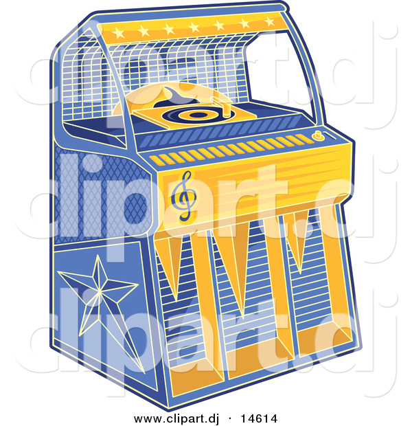 Vector Clipart of a Retro Juke Box - Blue and Yellow