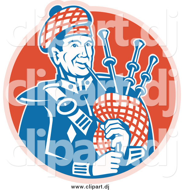 Vector Clipart of a Scottish Bagpiper over a Red Circle