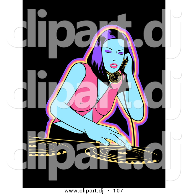 Vector Clipart of a Sexy Dj Girl Playing a Mix on a Turn Table