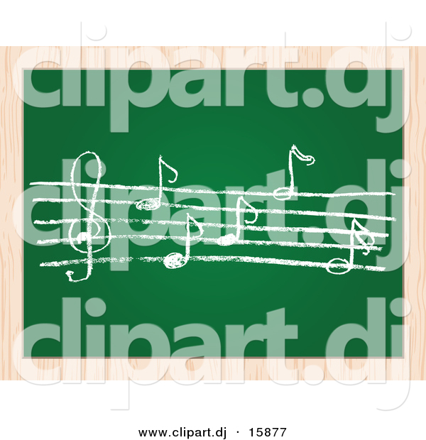 Vector Clipart of a Sheet Music Written on Chalk Board with Wood Border Frame