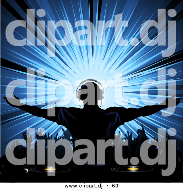 Vector Clipart of a Silhouetted Dj Wearing Headphones While Standing out from a Crowd of Dancers