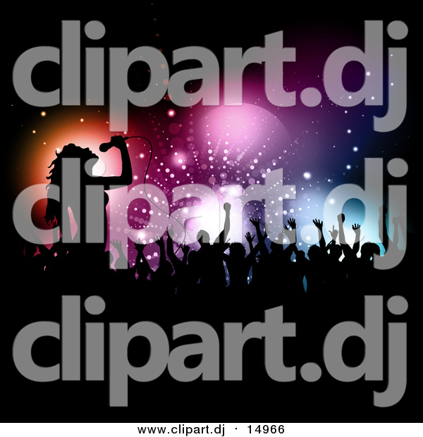 Vector Clipart of a Silhouetted Pop Singer and Audience
