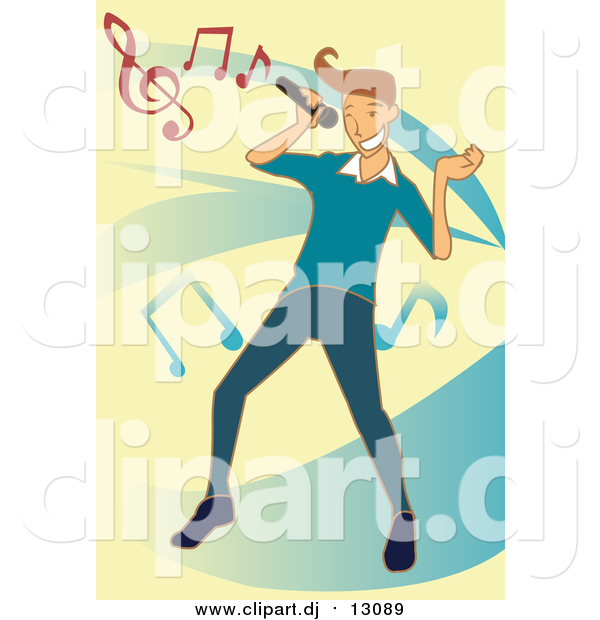 Vector Clipart of a Singing Guy over Blue and Yellow