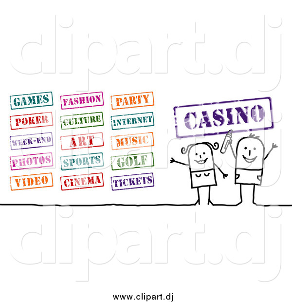 Vector Clipart of a Stick Couple with Entertainment Stamps