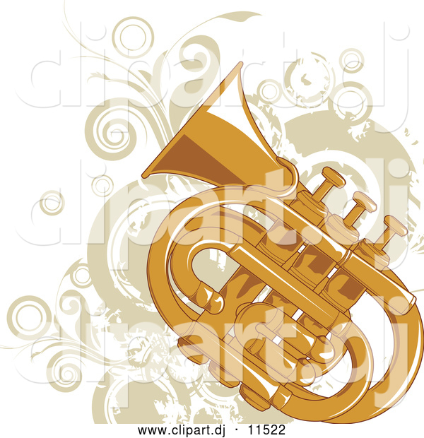 Vector Clipart of a Tuba with Beige Vines and Circles