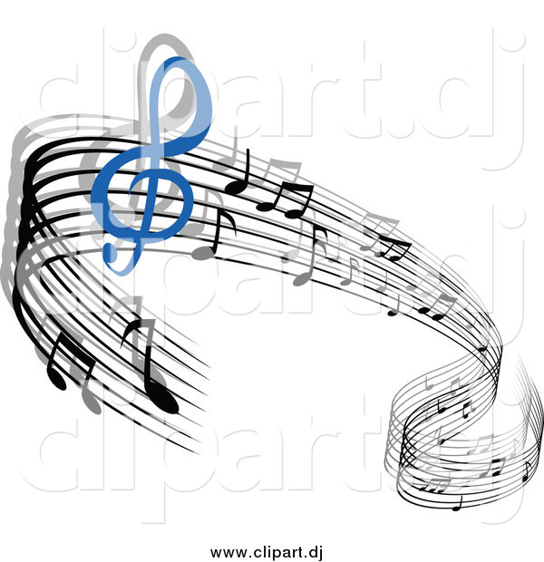 Vector Clipart of a Waving Staff and Music Notes