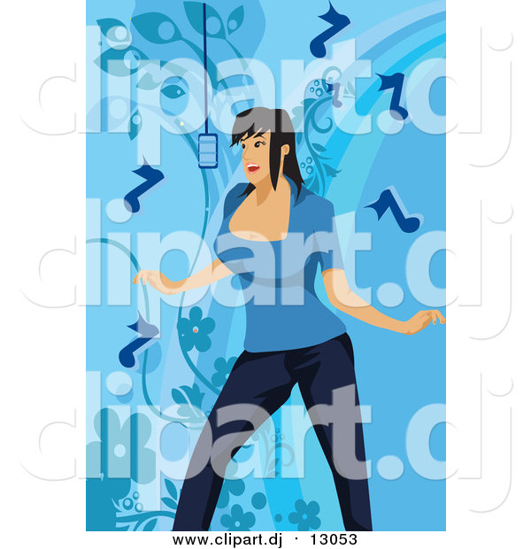 Vector Clipart of a White Musical Woman Singing over Blue