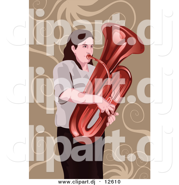 Vector Clipart of a Woman Playing a Tuba
