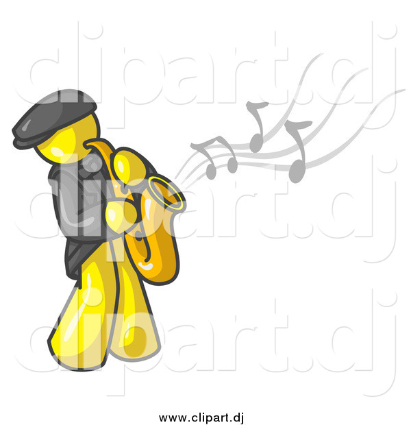 Vector Clipart of a Yellow Man Playing a Saxophone