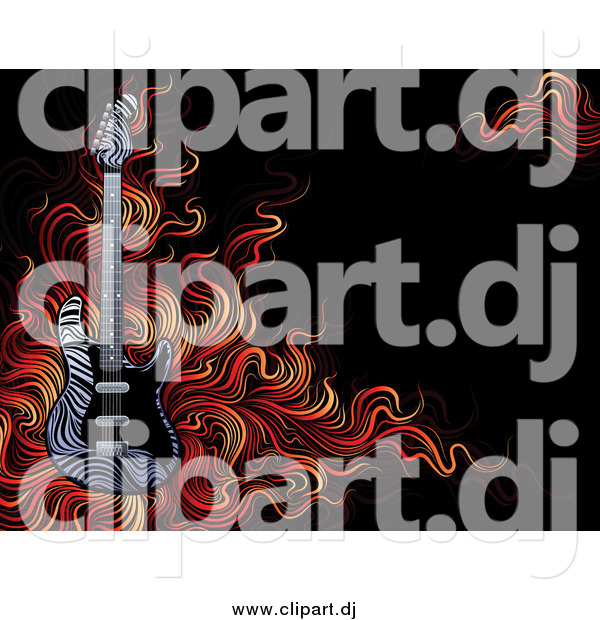 Vector Clipart of a Zebra Print Guitar with Flames on Black