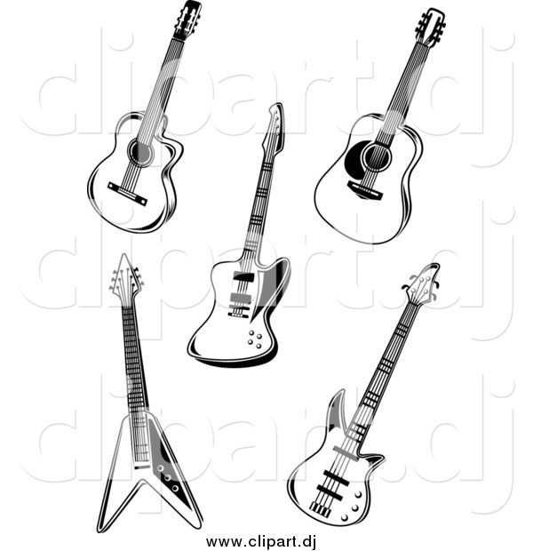 Vector Clipart of Black and White Guitars