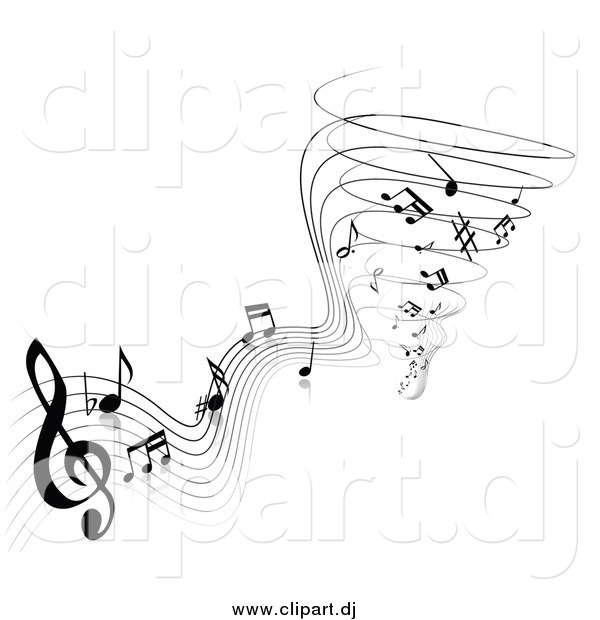 Vector Clipart of Black and White Music Notes Spiraling into a Tornado