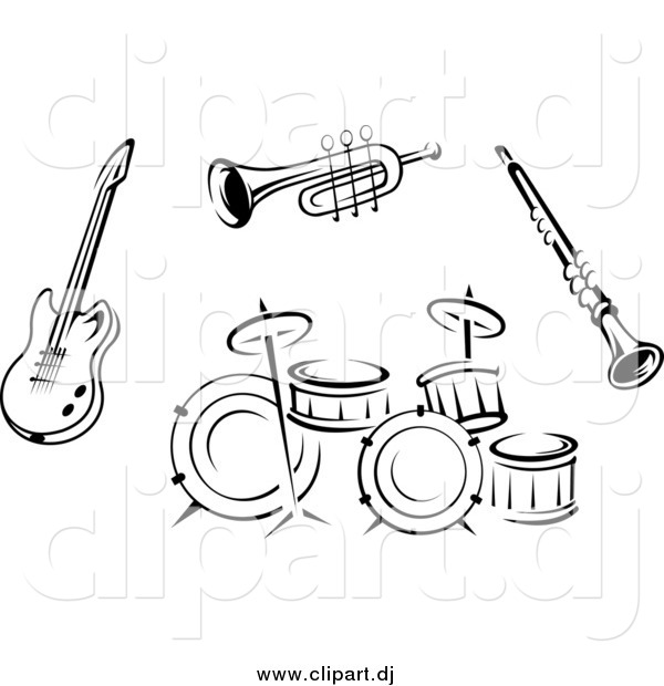 Vector Clipart of Black and White Musical Instruments 2