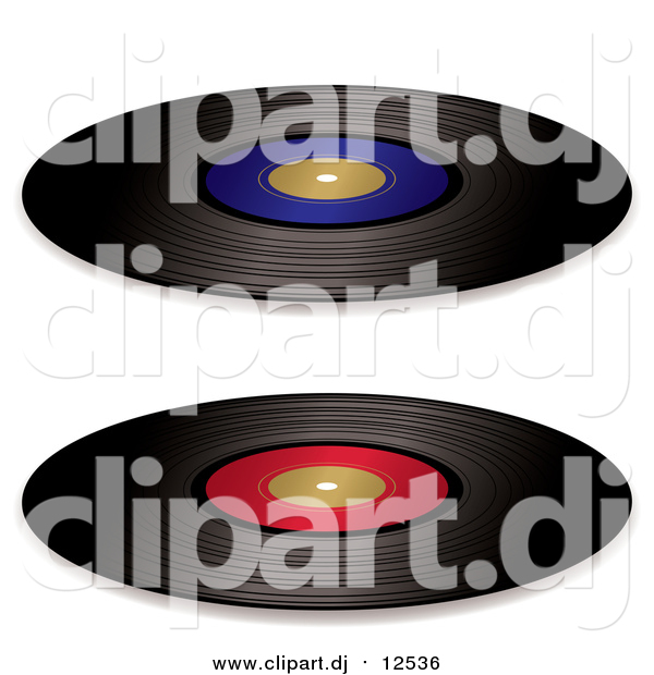 Vector Clipart of Black Vinyl Records with Red and Blue Blank Labels
