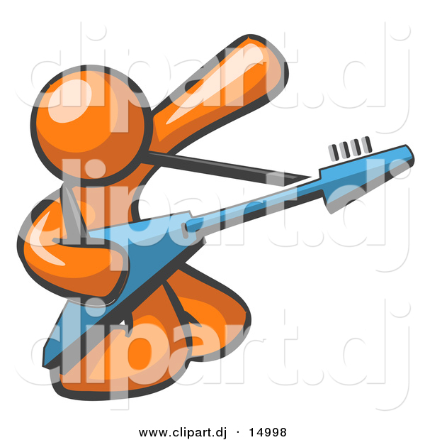 Vector Clipart of Orange Man Playing Electric Guitar on His Knees