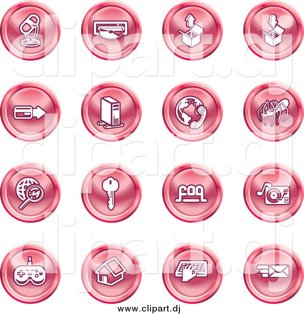 Vector Clipart of Round Pink Media and Computer Icons