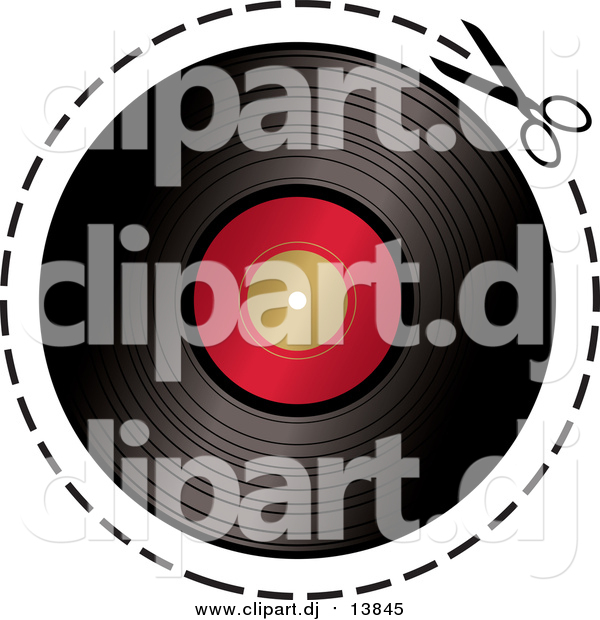 Vector Clipart of Scissors Cutting on a Dotted Line Around a Vinyl Record