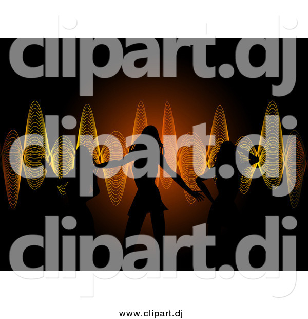 Vector Clipart of Sexy Silhouetted Ladies Dancing over a Background of Orange and Yellow Sound Waves