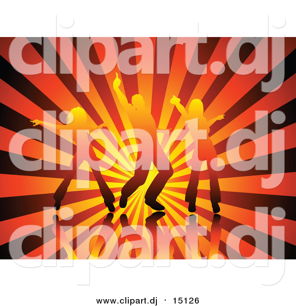 Vector Clipart of Silhouetted Dancers over Blue Rays