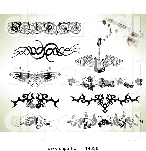 Vector Clipart of Tribal and Ornate Tattoo Designs over Sepia