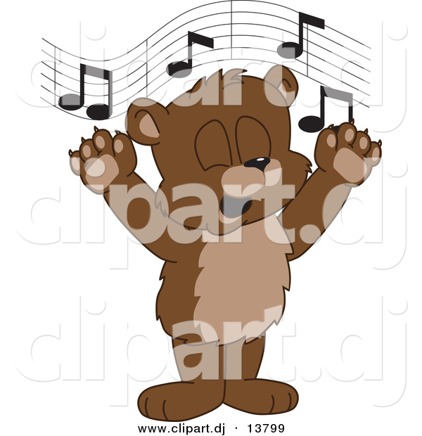 Vector of a Cartoon Bear Cub School Singing