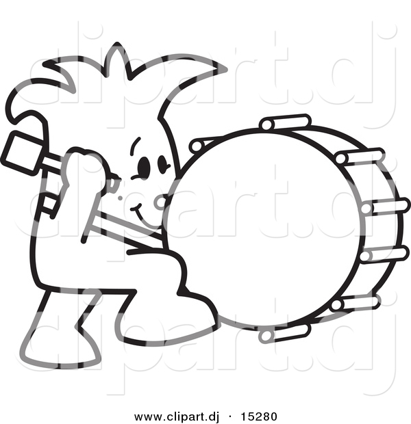 Vector of a Cartoon Dude Beating a Drum While Marching Forward