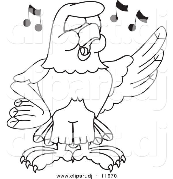 Vector of a Cartoon Falcon Singing - Coloring Page Outline