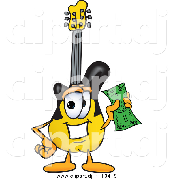 Vector of a Cartoon Guitar Holding a Dollar Bill