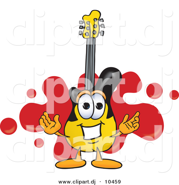 Vector of a Cartoon Guitar Logo with a Red Paint Splatter