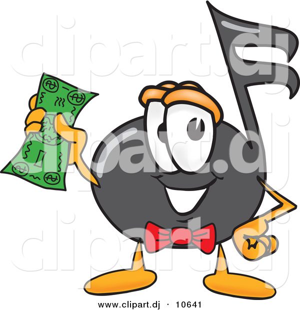 Vector of a Cartoon Music Note Holding a Dollar Bill