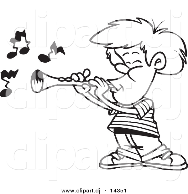 Vector of Cartoon Boy Playing a Clarinet - Coloring Page Outline