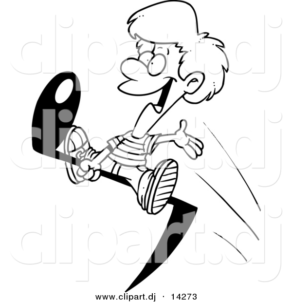 Vector of Cartoon Boy Riding a Music Note - Coloring Page Outline