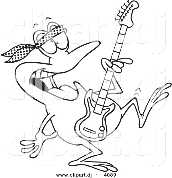 Vector of Cartoon Dancing Guitarist Frog - Coloring Page Outline