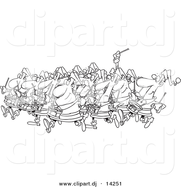 Vector of Cartoon Drummers Drumming - Coloring Page Outline