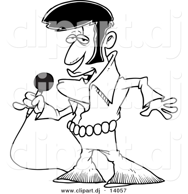 Vector of Cartoon Elvis Impersonator Singing - Coloring Page Outline