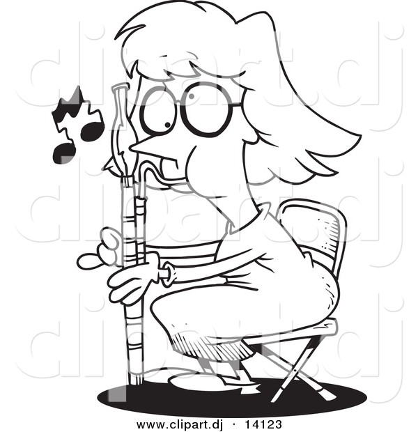 Vector of Cartoon Female Bassoon Player - Coloring Page Outline