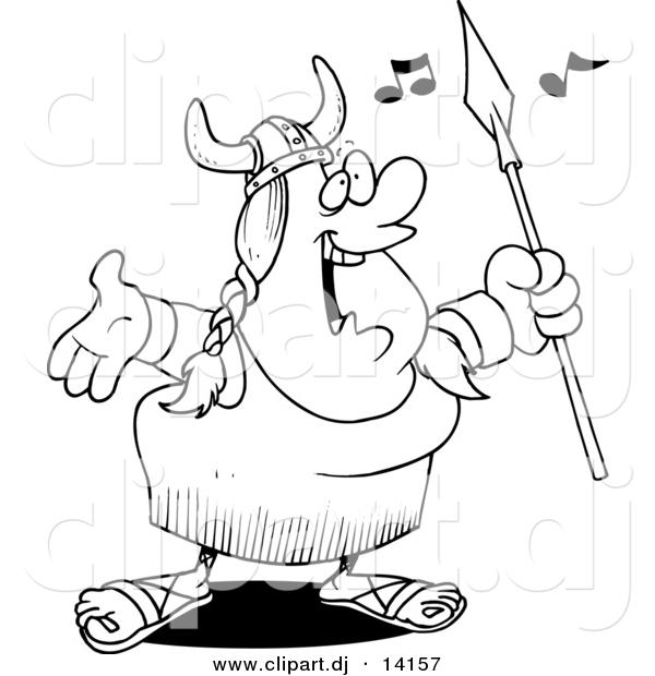 Vector of Cartoon Female Viking Opera Singer - Coloring Page Outline