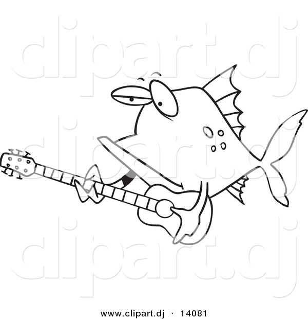 Vector of Cartoon Fish Guitarist - Coloring Page Outline