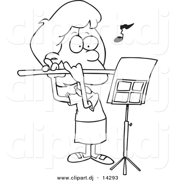 Vector of Cartoon Flautist Girl - Coloring Page Outline