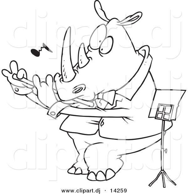 Vector of Cartoon Flautist Rhino - Coloring Page Outline
