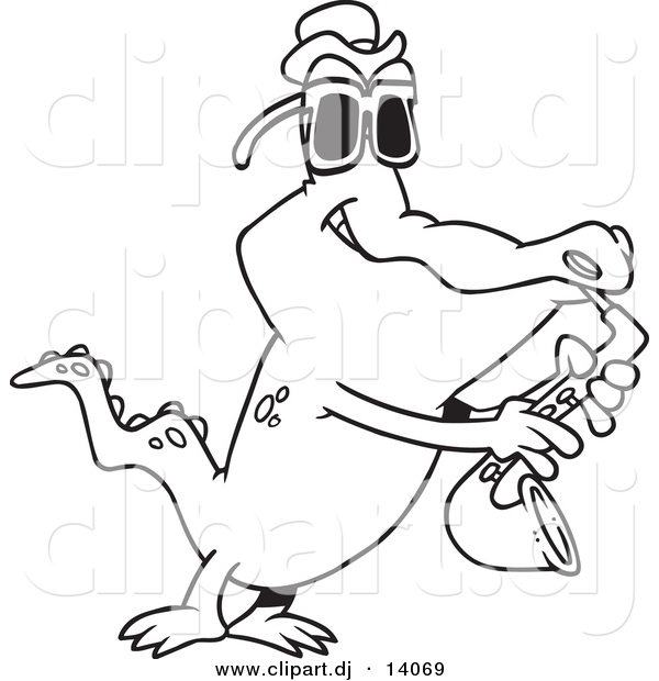 Vector of Cartoon Gator Playing the Blues - Coloring Page Outline
