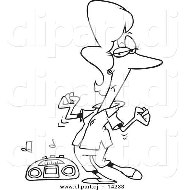 Vector of Cartoon Girl Dancing by a Radio - Coloring Page Outline