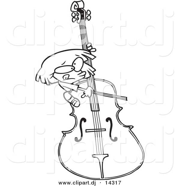 Vector of Cartoon Girl Playing a Giant Bass - Coloring Page Outline