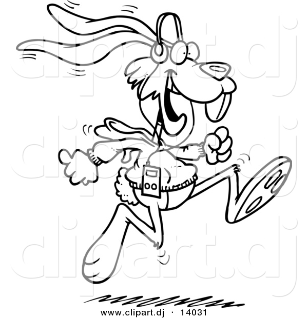 Vector of Cartoon Jogging Rabbit - Coloring Page Outline