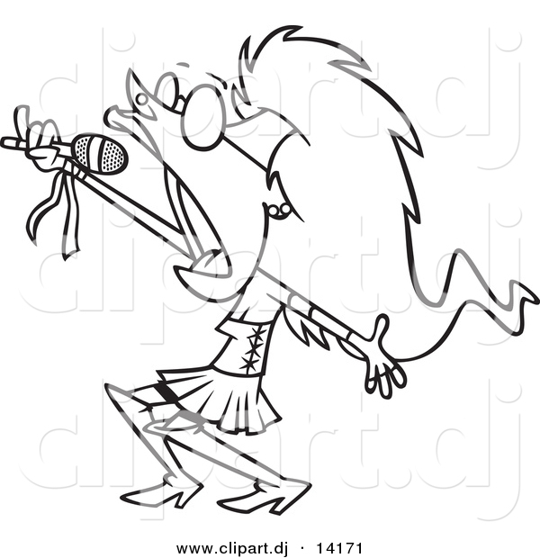Vector of Cartoon Lady Rock Star Singing - Coloring Page Outline