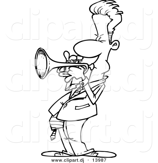 Vector of Cartoon Male Trumpet Player - Coloring Page Outline