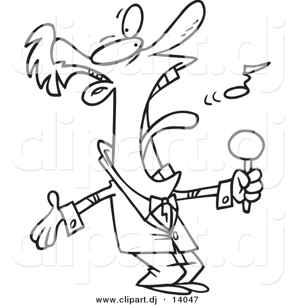 Vector of Cartoon Man Belting out the National Anthem - Coloring Page Outline